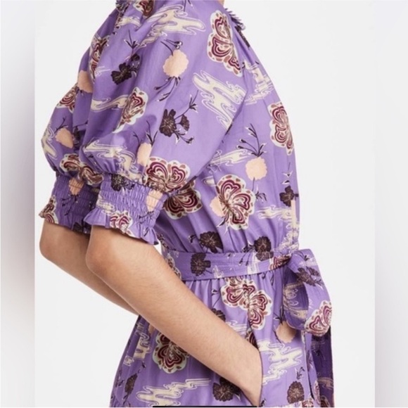 NWOT Ulla Johnson Dasha Popelin Ruffle Tier Purple Zinnia Floral Midi Dress - Picture 12 of 16